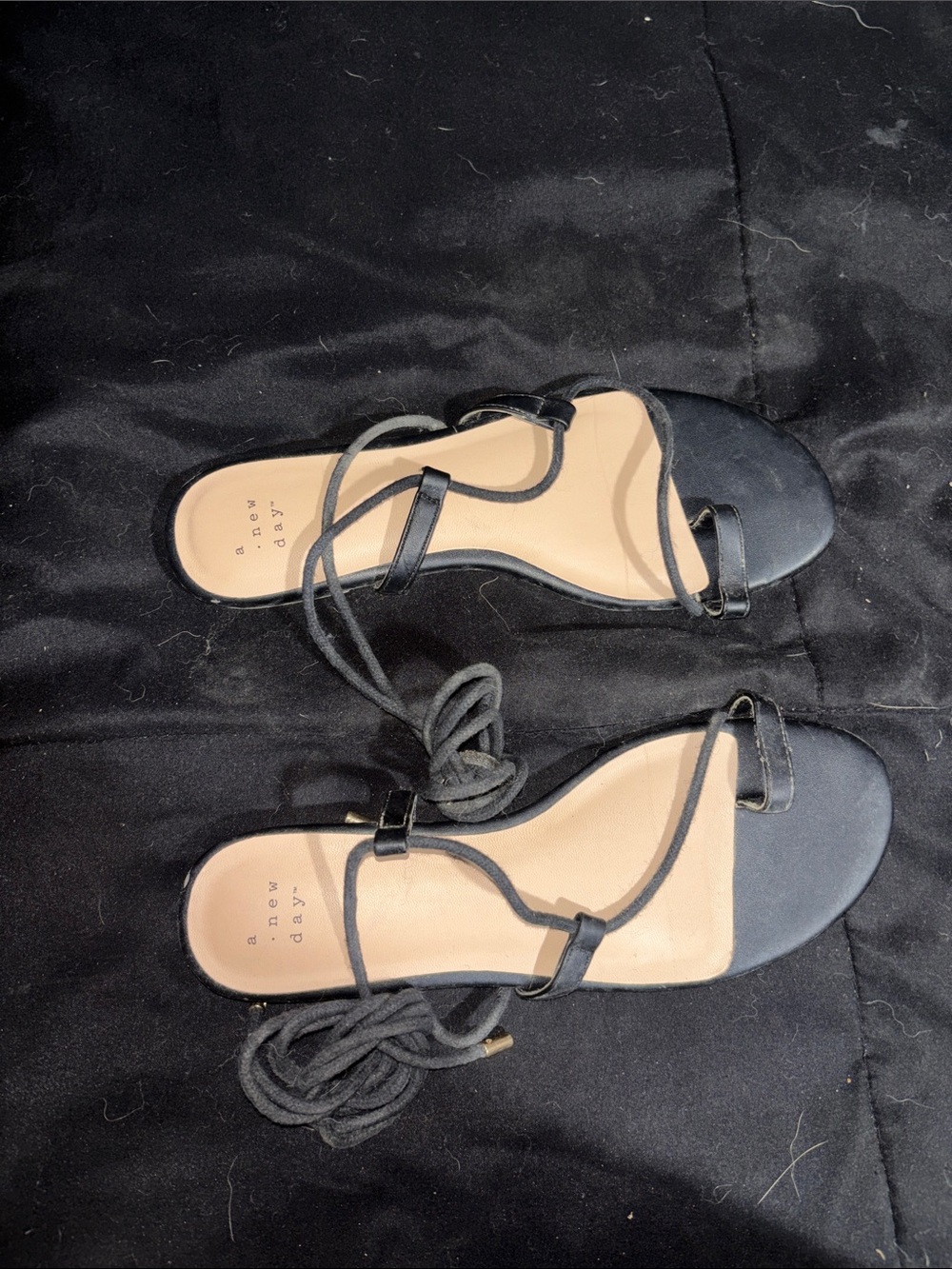 a new day Black Lace-Up Minimal Strappy Sandals